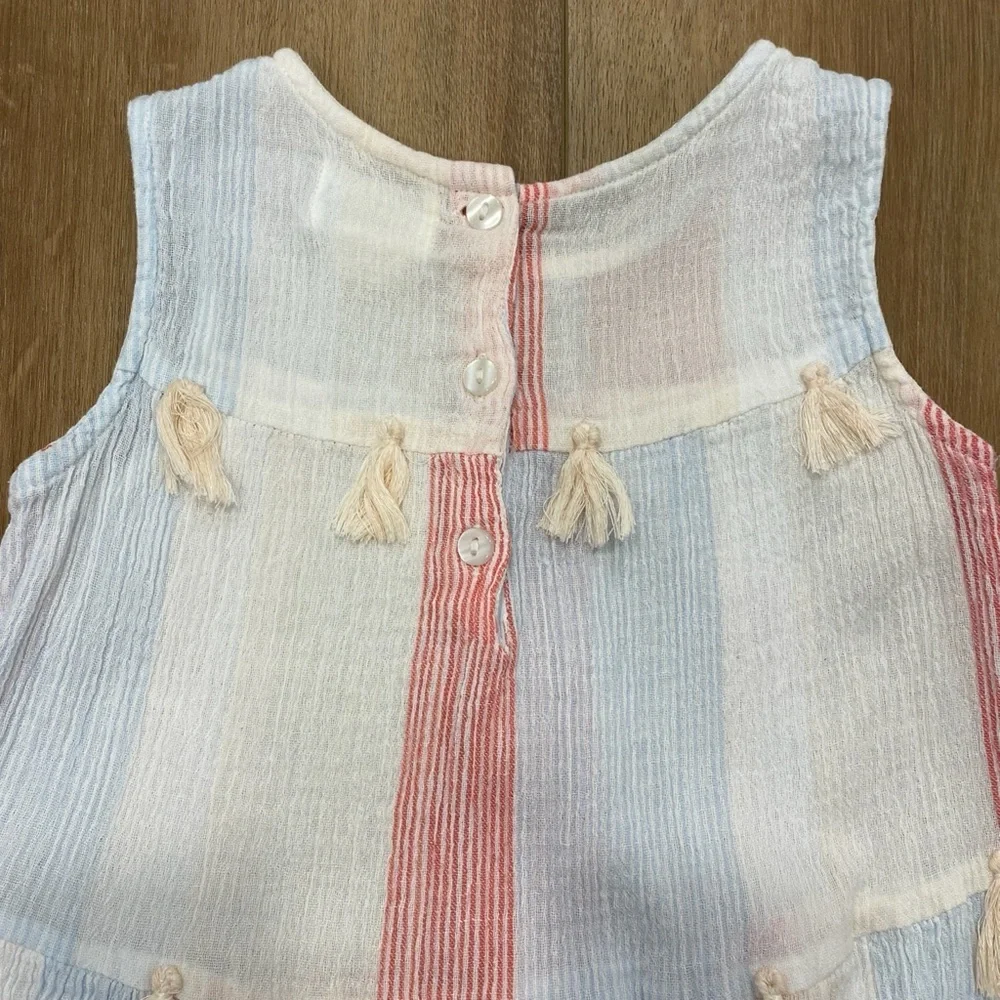 🌟POPPET AND FOX🌟 GIRLS TIERED GAUZE STRIPED DRESS WITH TASSELS SZ 6